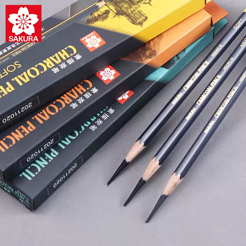 SAKURA Charcoal Drawing Pencils, 12-Pack | Soft, Medium or Hard